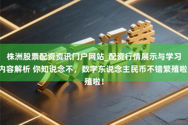 株洲股票配资资讯门户网站_配资行情展示与学习内容解析 你知说念不，数字东说念主民币不错繁殖啦！
